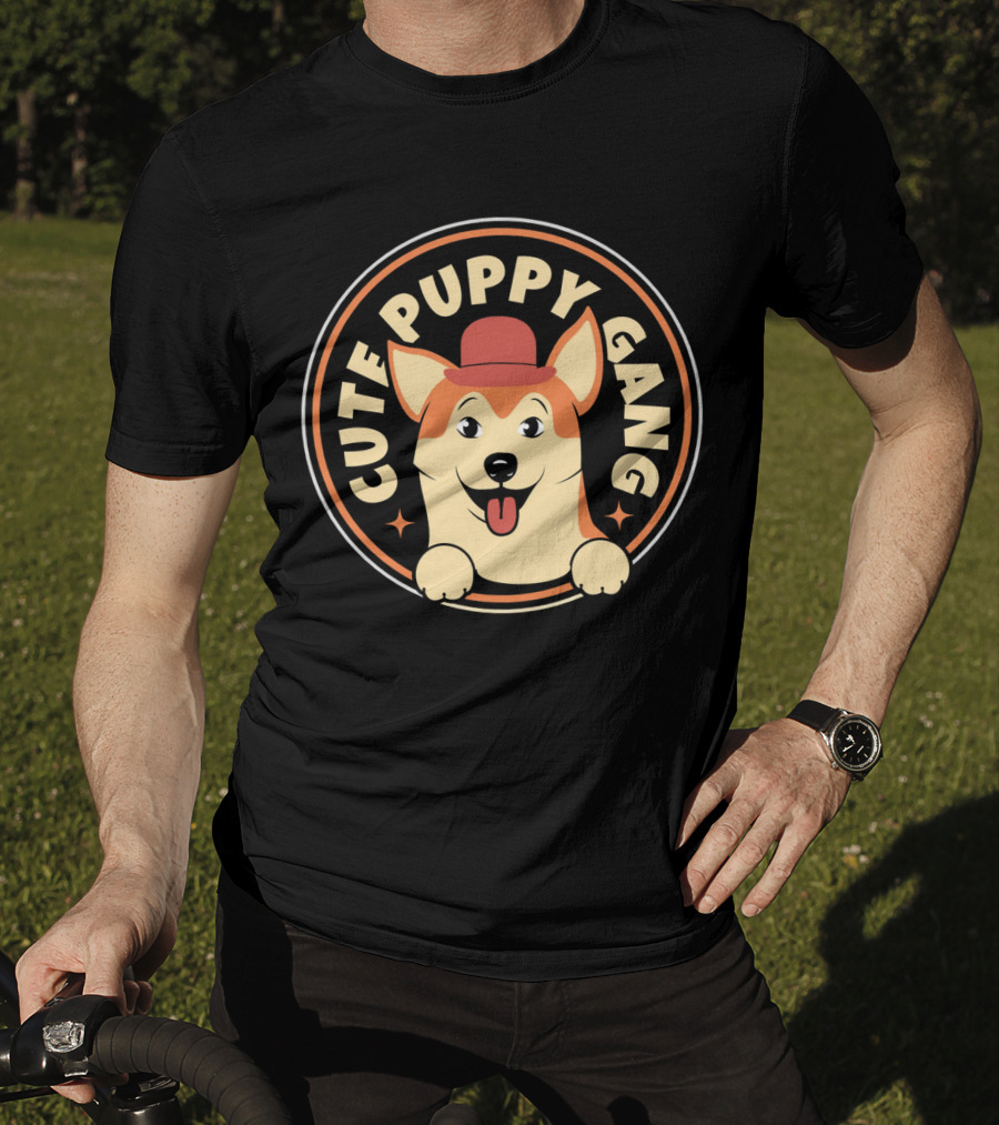 Cute Puppy Gang Corgi With Red Hat And Cheerful Expression T-Shirt