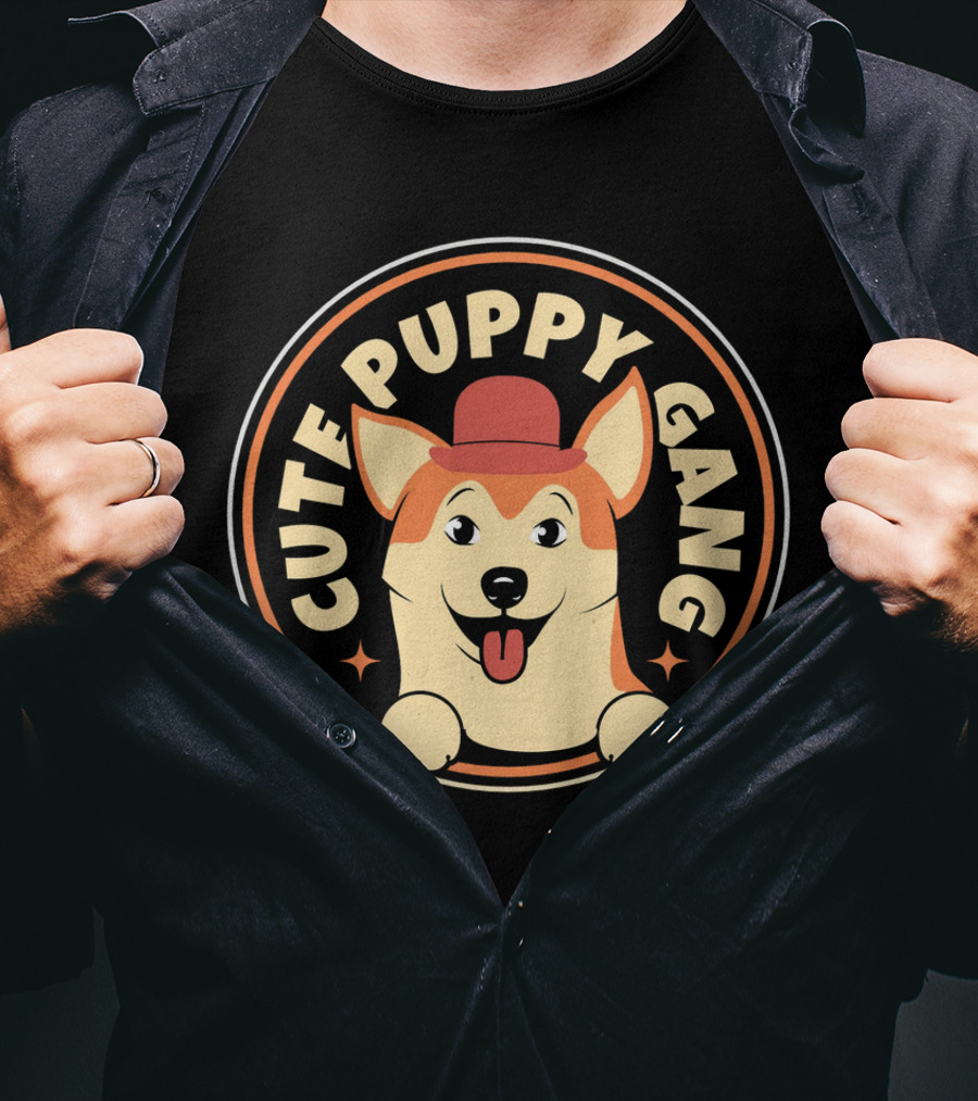 Cute Puppy Gang Corgi With Red Hat And Cheerful Expression T-Shirt
