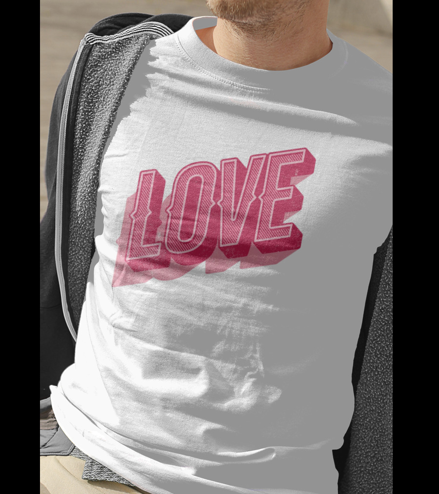 Love Lettering Typography Valentine's Day Pink 3D Effect T-Shirt