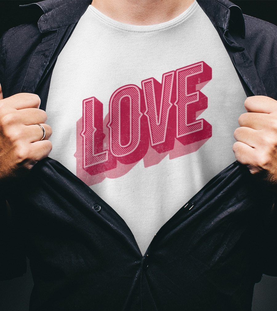 Love Lettering Typography Valentine's Day Pink 3D Effect T-Shirt