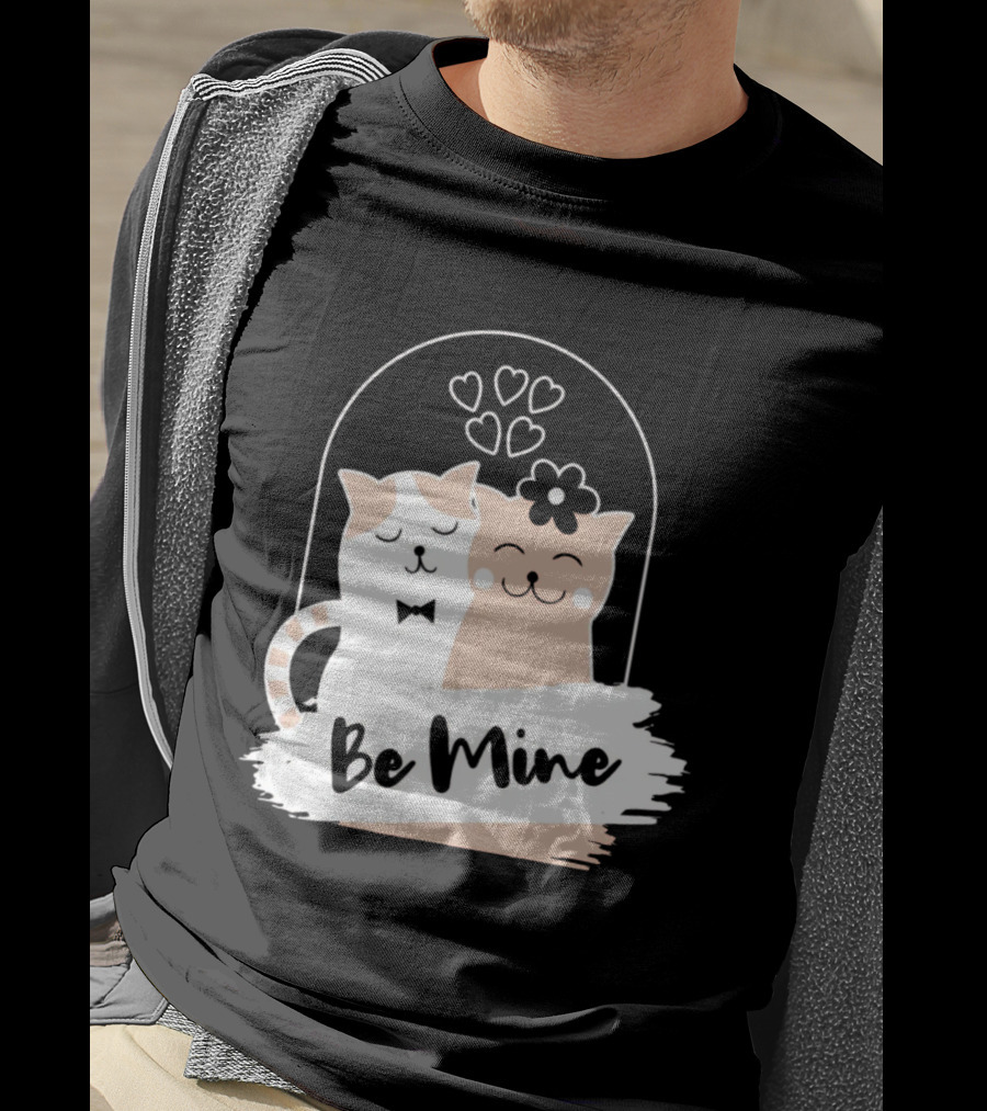 Be Mine Cute Cat Couple With Hearts And Bow Tie T-Shirt