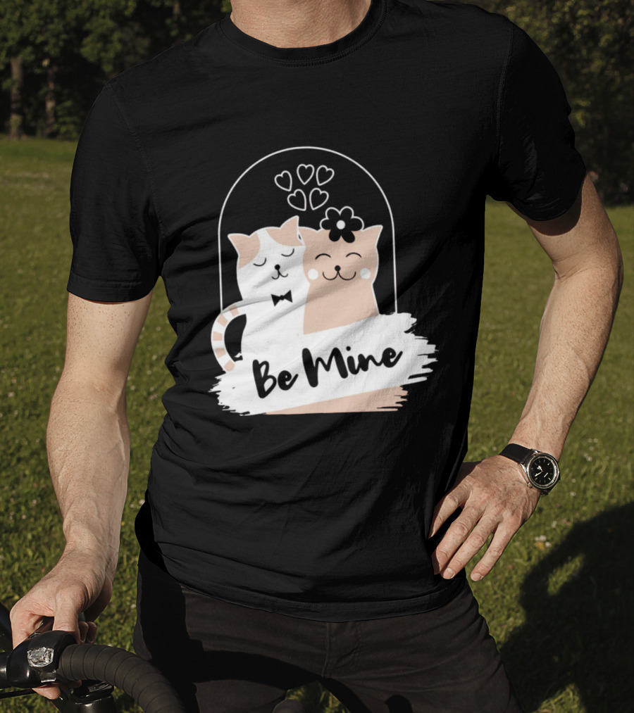 Be Mine Cute Cat Couple With Hearts And Bow Tie T-Shirt