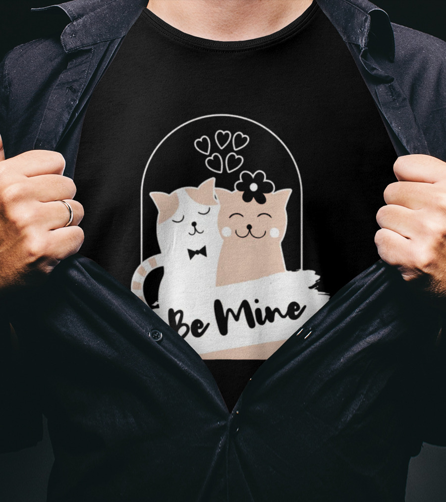 Be Mine Cute Cat Couple With Hearts And Bow Tie T-Shirt