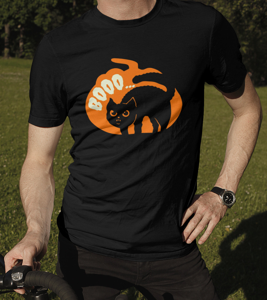 BOO Scary Cat Halloween Pumpkin T-Shirt