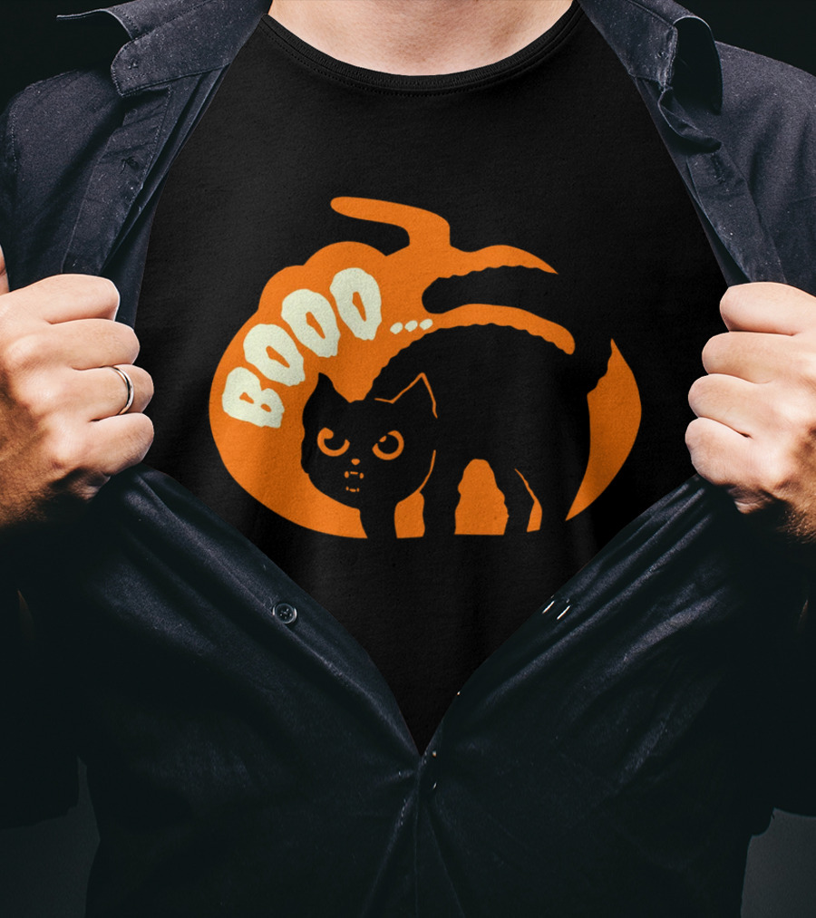 BOO Scary Cat Halloween Pumpkin T-Shirt