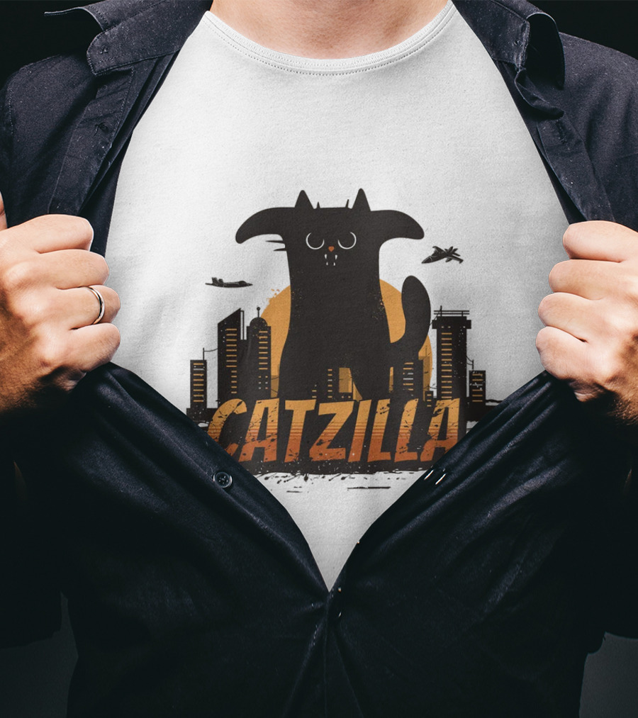 Catzilla Funny Comic Animal Skyline Monster T-Shirt