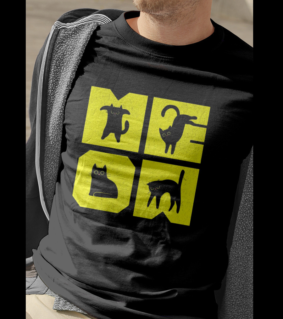 MEOW Cute Black Cats On Yellow Blocks T-Shirt