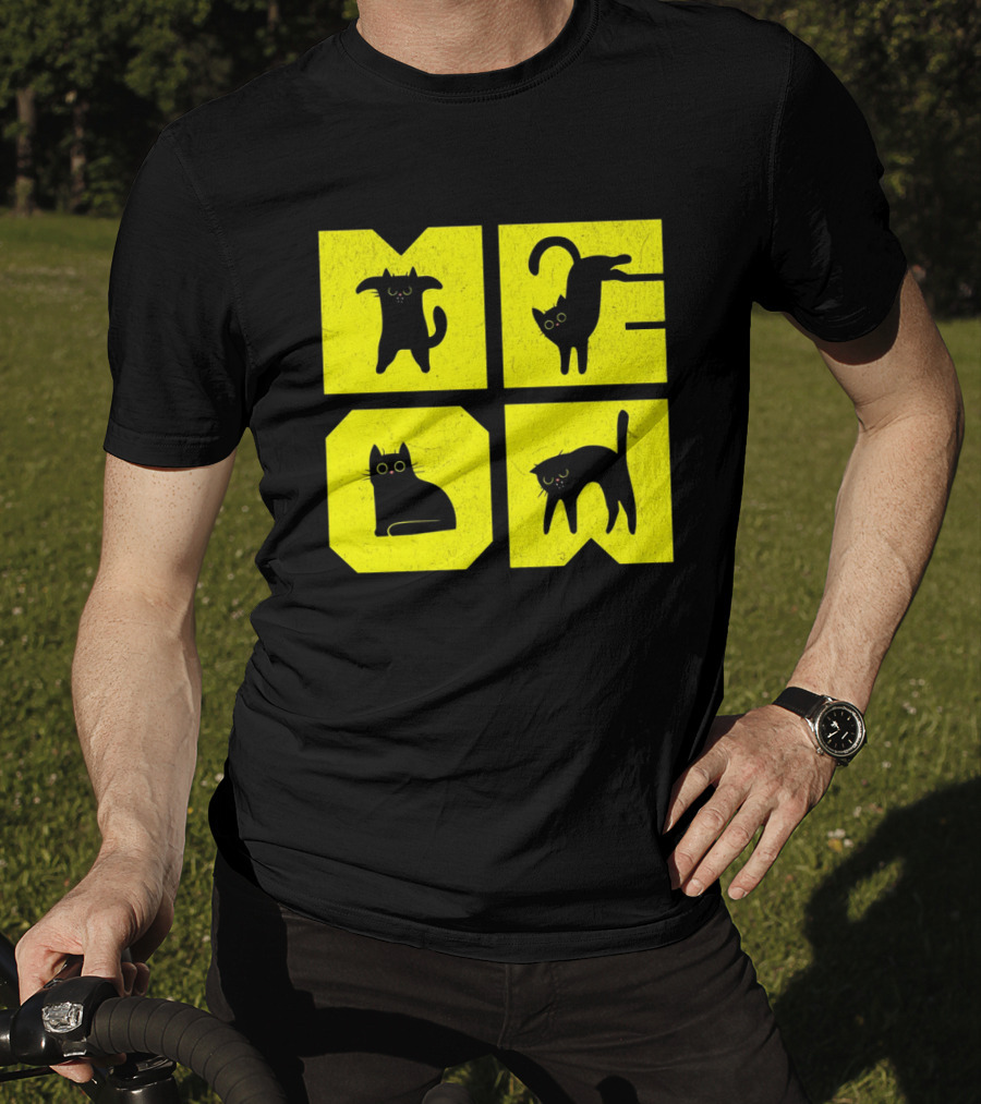 MEOW Cute Black Cats On Yellow Blocks T-Shirt