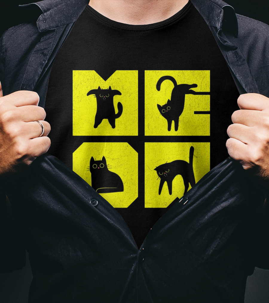 MEOW Cute Black Cats On Yellow Blocks T-Shirt