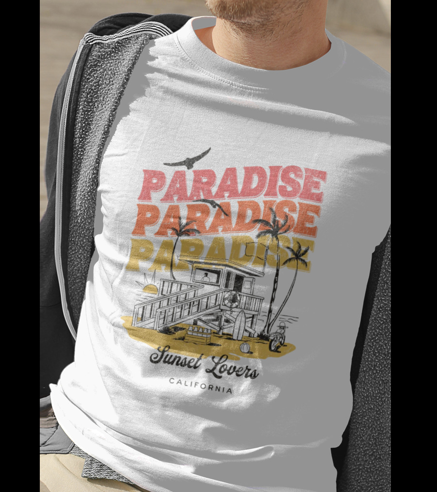 Paradise Sunset Beach Scene With Tropical Palms T-Shirt