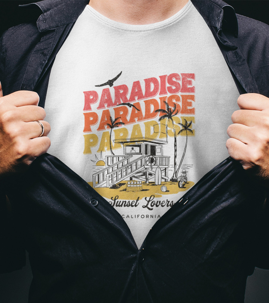 Paradise Sunset Beach Scene With Tropical Palms T-Shirt