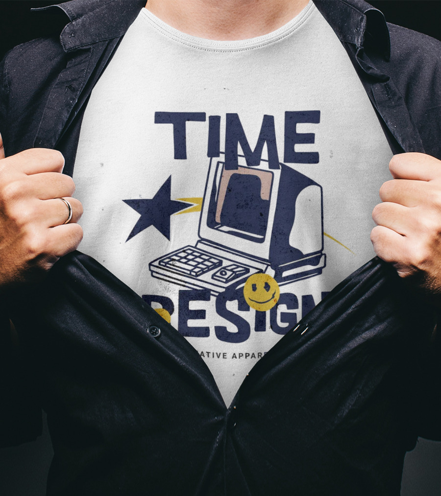 Time To Resign Vintage Computer Smiley Creative Apparel Co T-Shirt