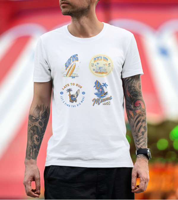 Premium T-Shirt: Surfing Beach Boy Miami 1968 Late to Surf Club T-Shirt Surfing Beach Boy Miami 1968 Late to Surf Club T-Shirt