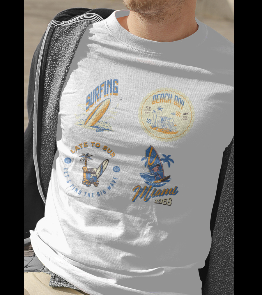 Surfing Beach Boy Miami 1968 Late To Surf Club T-Shirt