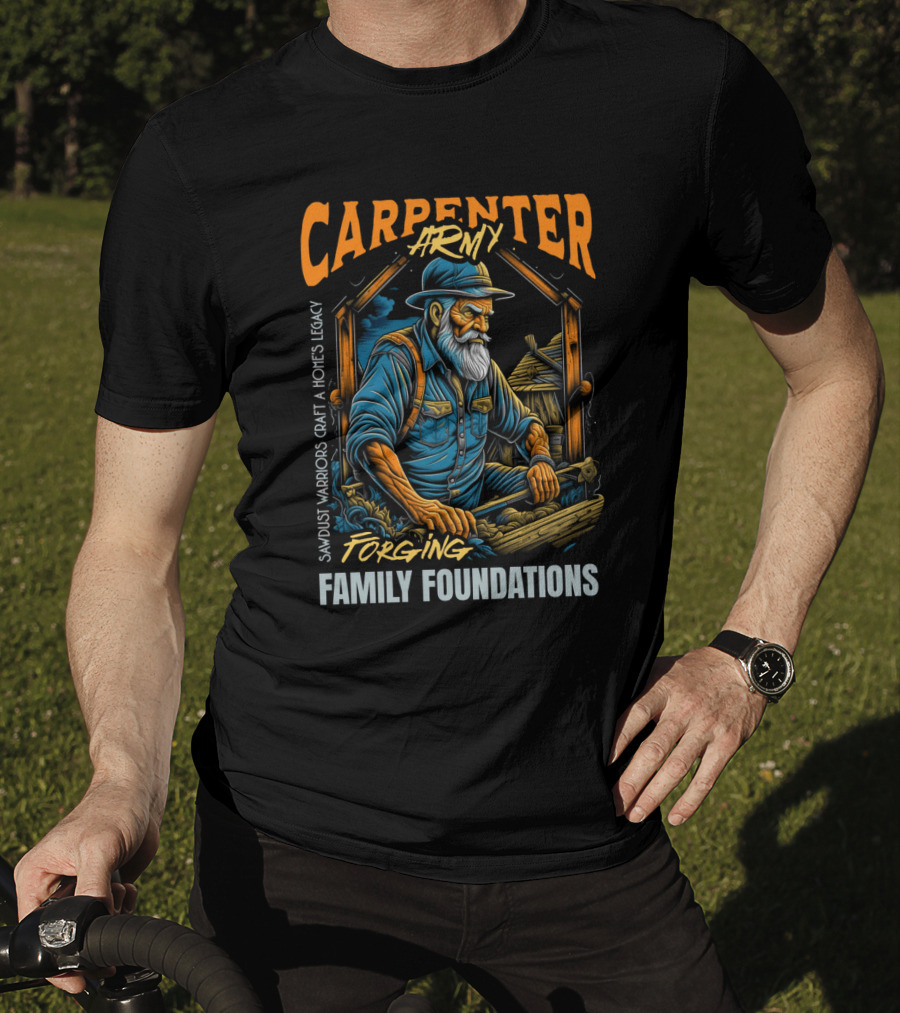 Carpenter Army Forging Family Foundations Sawdust Warriors Craft Homes Legacy T-Shirt