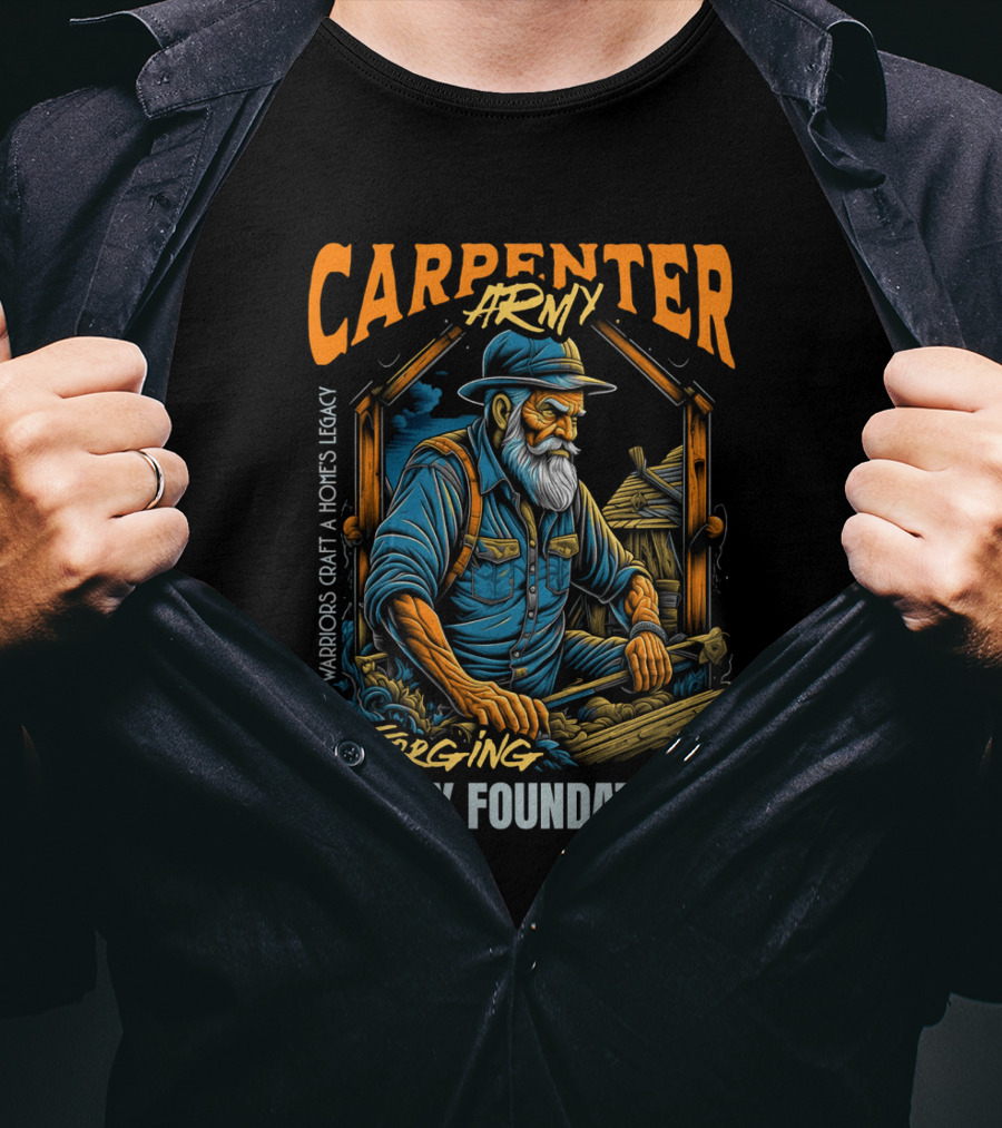 Carpenter Army Forging Family Foundations Sawdust Warriors Craft Homes Legacy T-Shirt