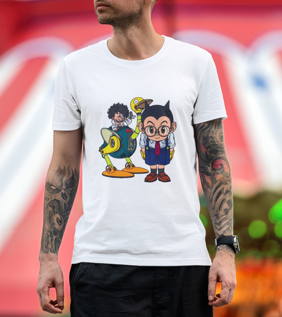 Dr. Slump Obotchaman and Character with Robot in Glasses T-Shirt