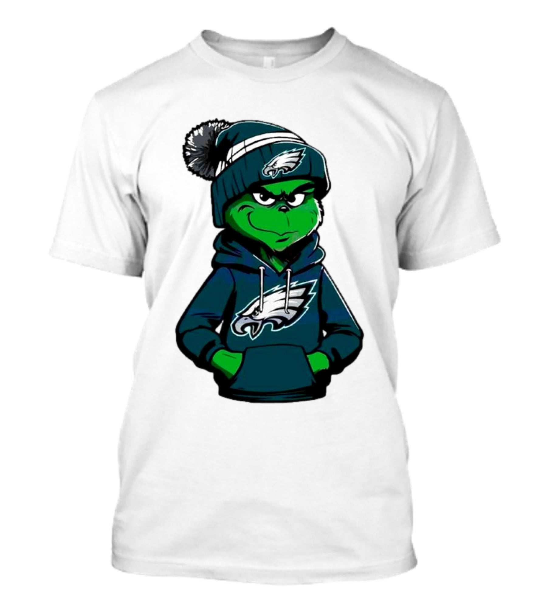 Grinch Dressed In Philadelphia Eagles Hoodie And Hat T-Shirt