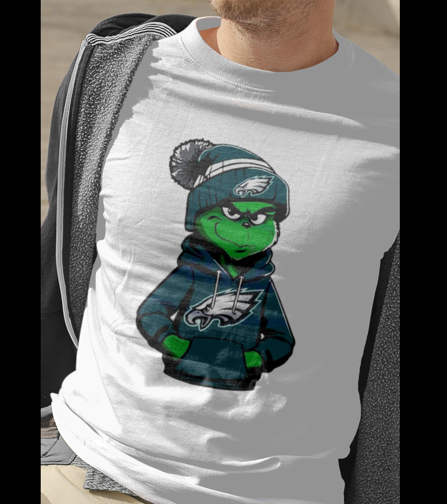 Grinch Dressed In Philadelphia Eagles Hoodie And Hat T-Shirt