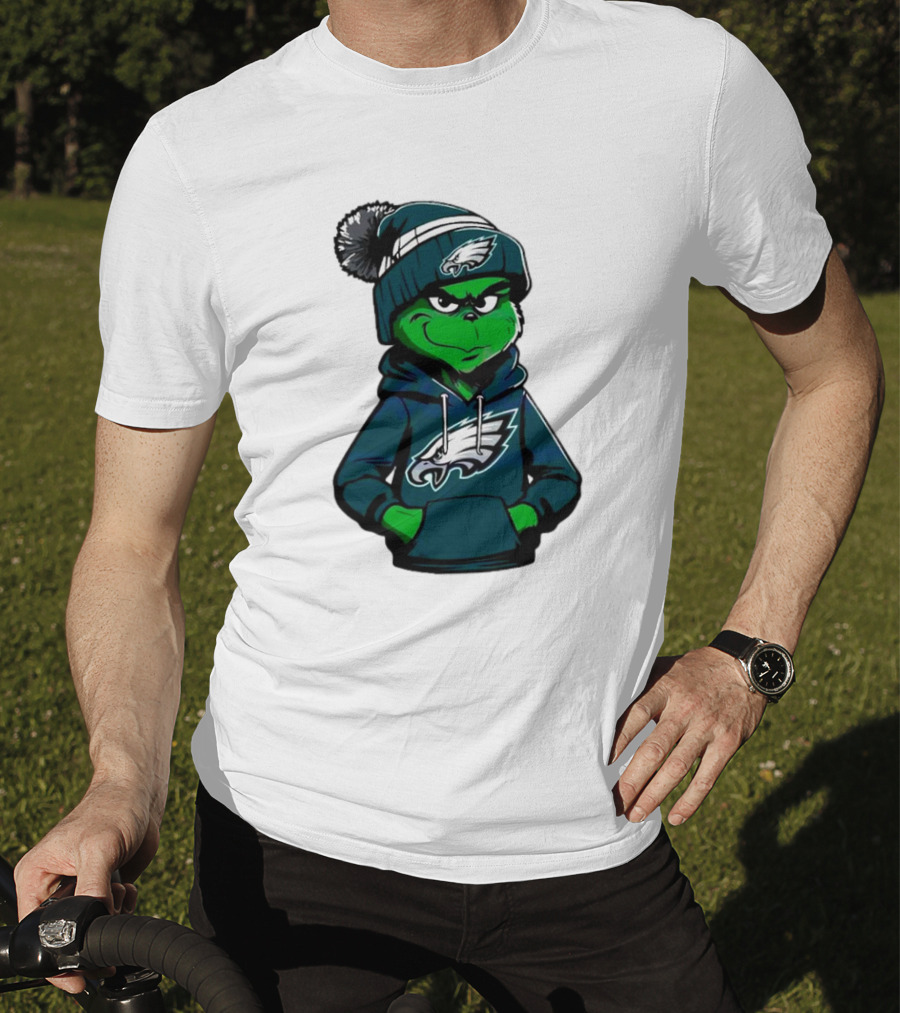 Grinch Dressed In Philadelphia Eagles Hoodie And Hat T-Shirt