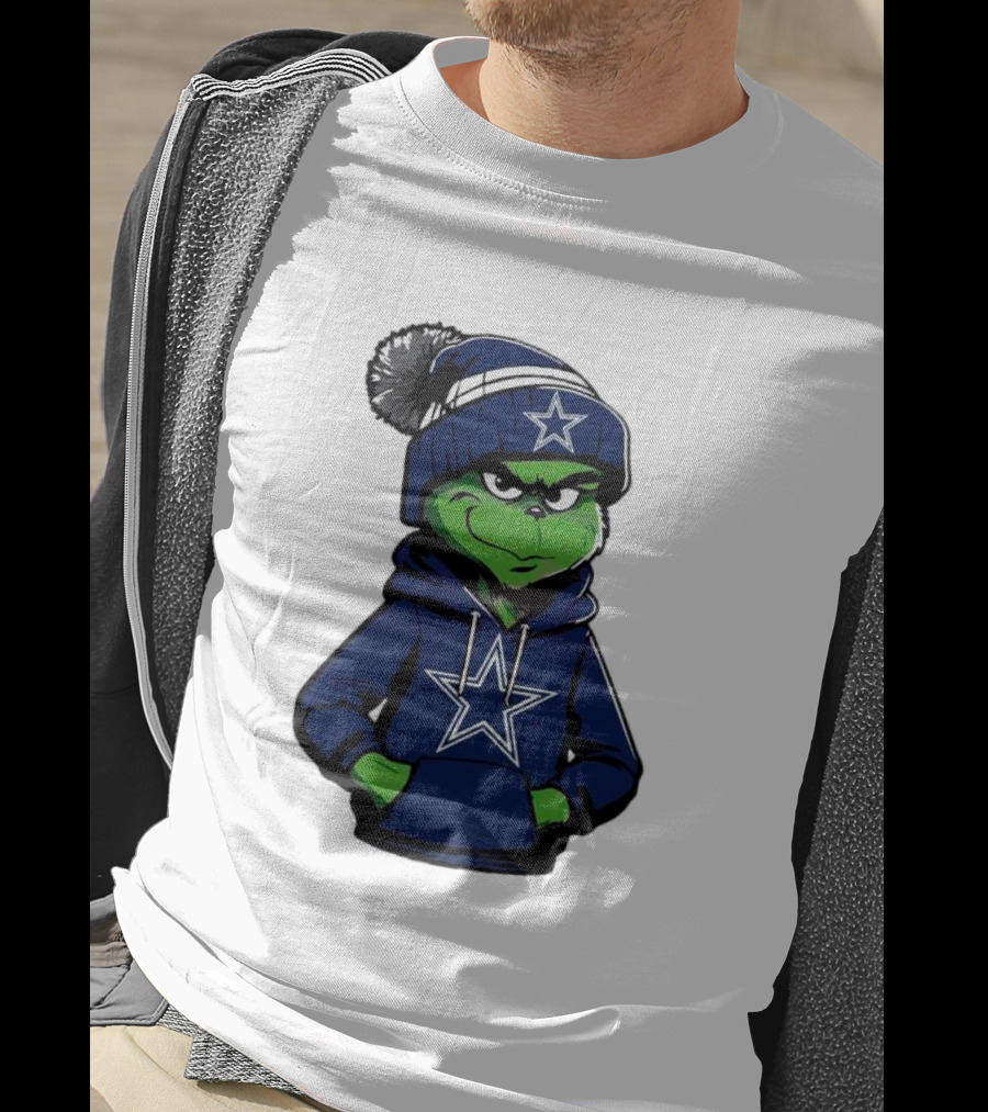 Grinch In Dallas Cowboys Hoodie And Beanie With Star T-Shirt