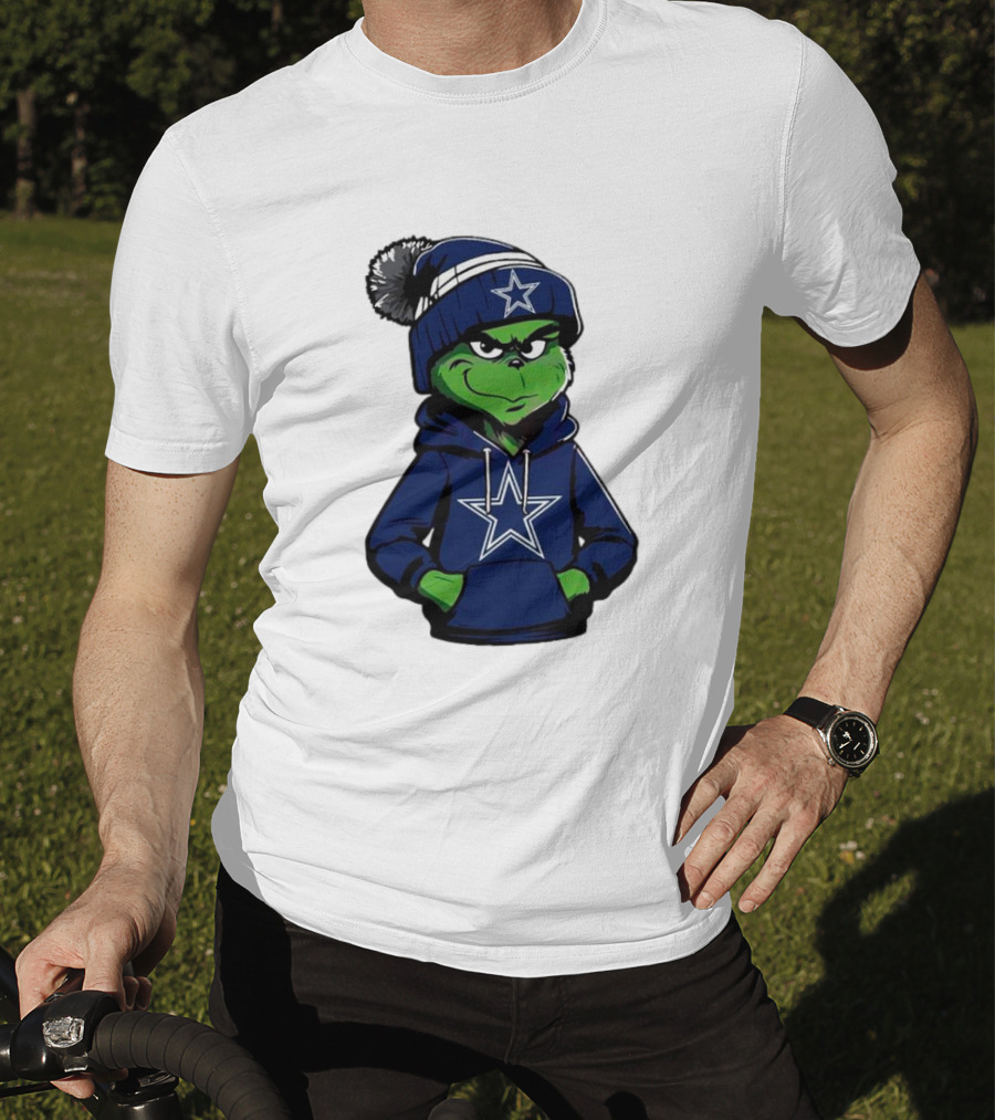 Grinch In Dallas Cowboys Hoodie And Beanie With Star T-Shirt