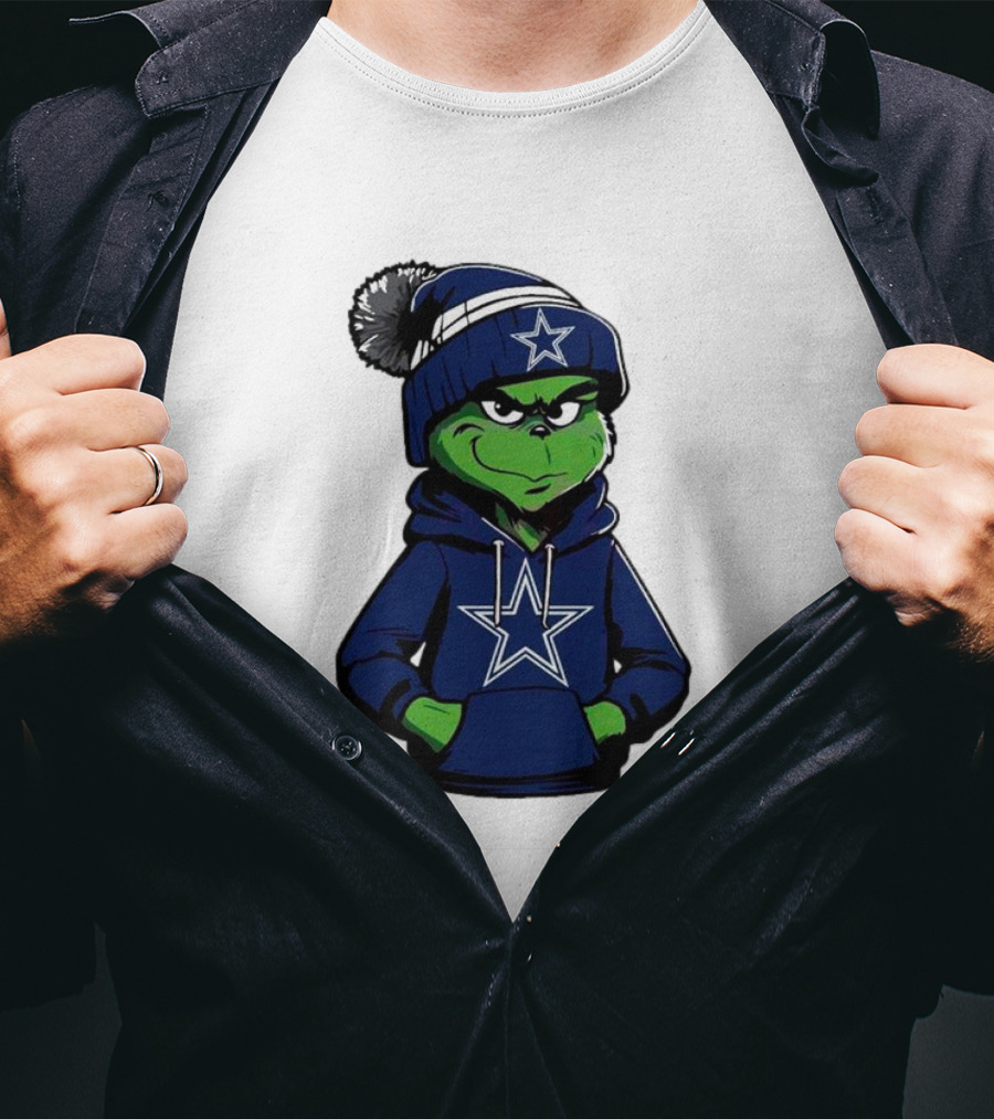 Grinch In Dallas Cowboys Hoodie And Beanie With Star T-Shirt