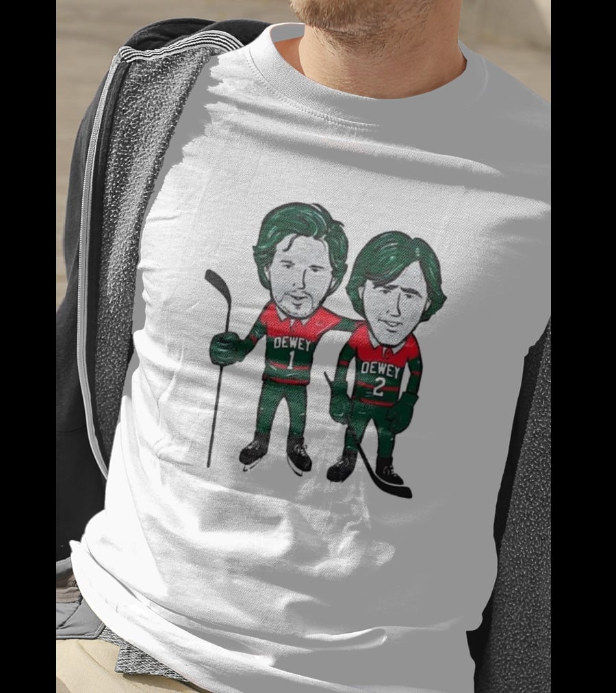Dewey Brothers Hockey Duo With Numbered Jerseys And Sticks T-Shirt
