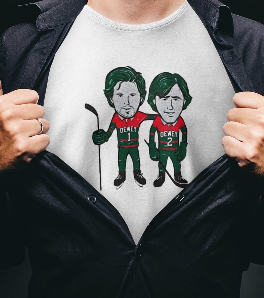 Dewey Brothers Hockey Duo With Numbered Jerseys And Sticks T-Shirt
