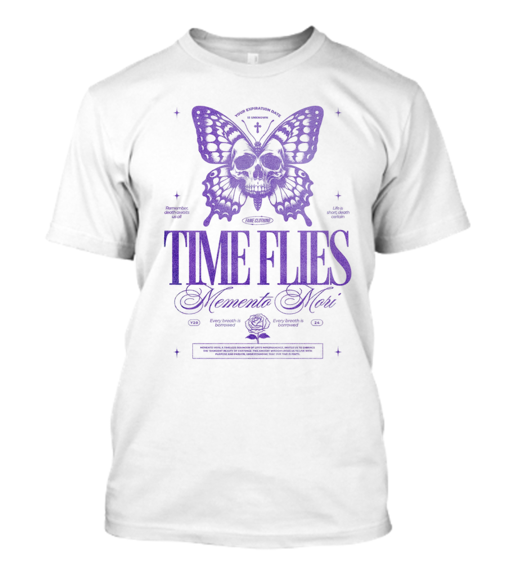 TIME FLIES Memento Mori Butterfly Skull T-Shirt