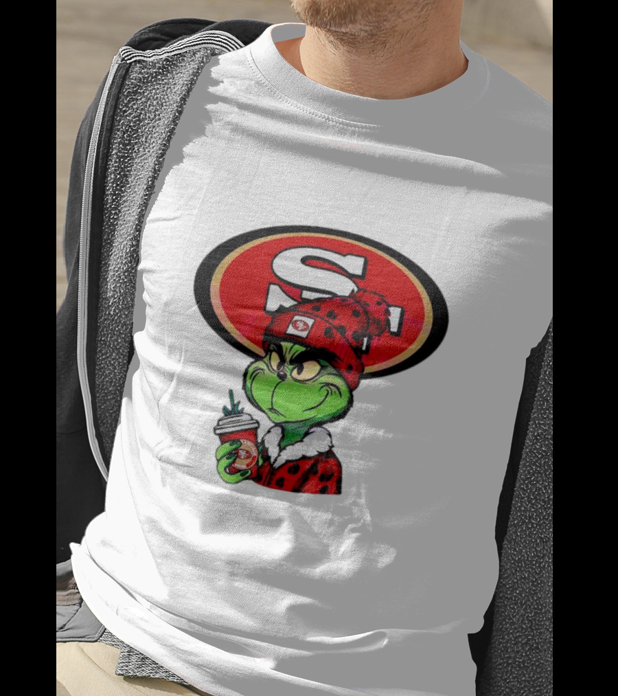 Grinch With San Francisco 49ers Logo And Coffee T-Shirt