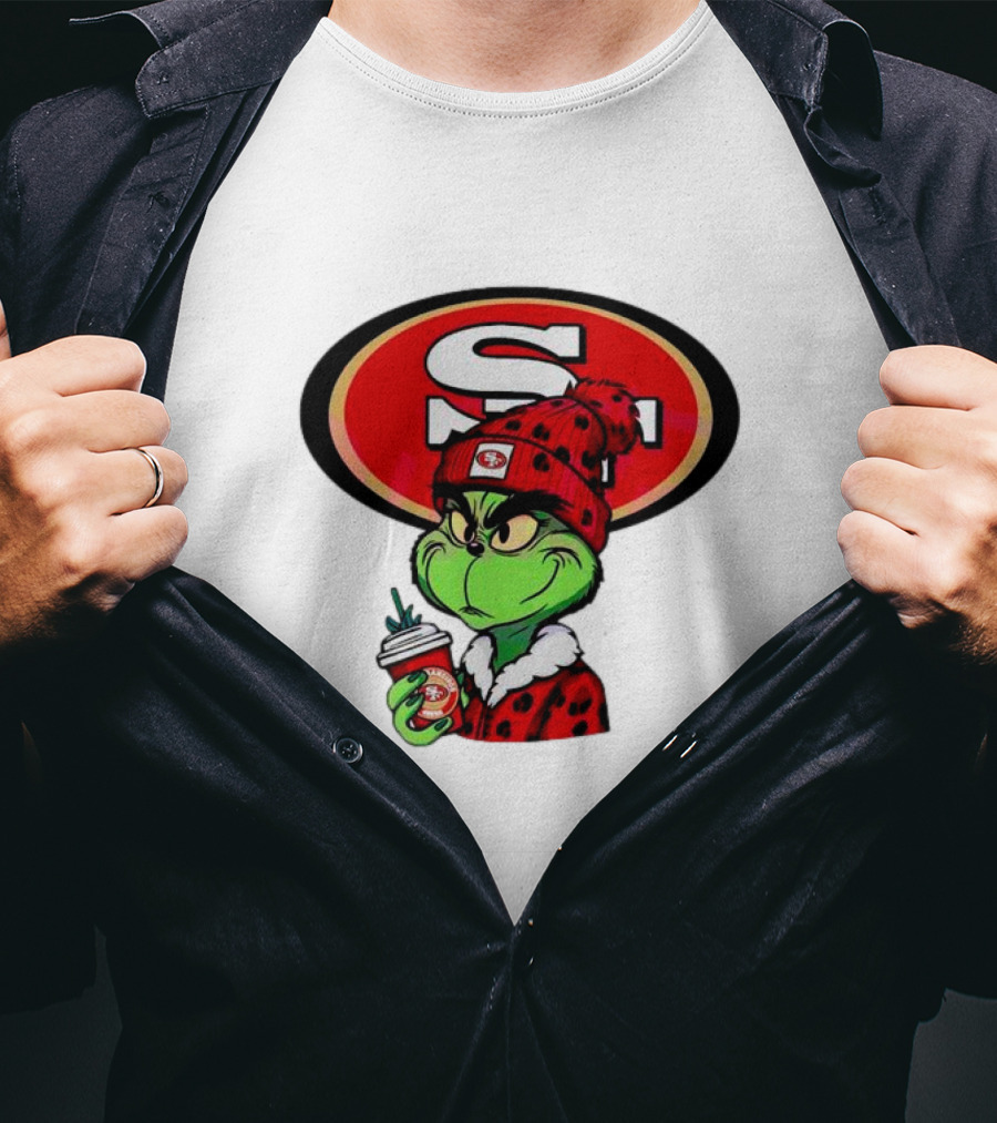 Grinch With San Francisco 49ers Logo And Coffee T-Shirt