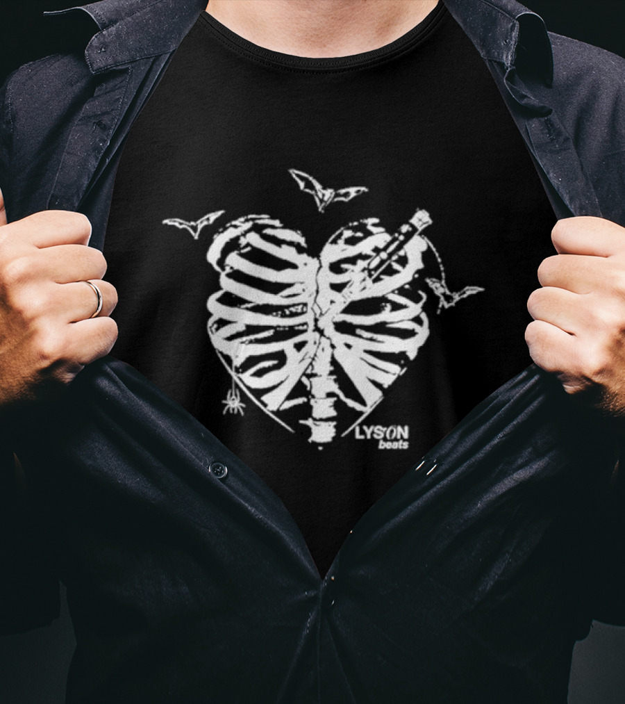 Lyson Beats Ribcage Heart With Bats And Spider T-Shirt