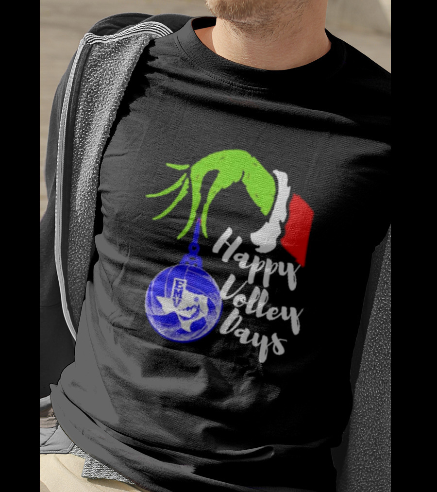 Happy Volleydays Grinch Hand Holding Volleyball Holiday T-Shirt