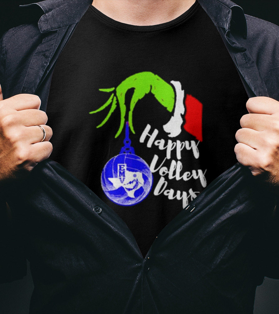 Happy Volleydays Grinch Hand Holding Volleyball Holiday T-Shirt