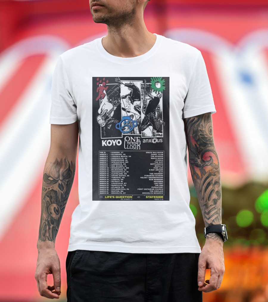 Koyo One Step Closer Anxious 2024 Tour February 23 to March 23 Concert Dates Life's Question Stateside Tour Locations T-Shirt