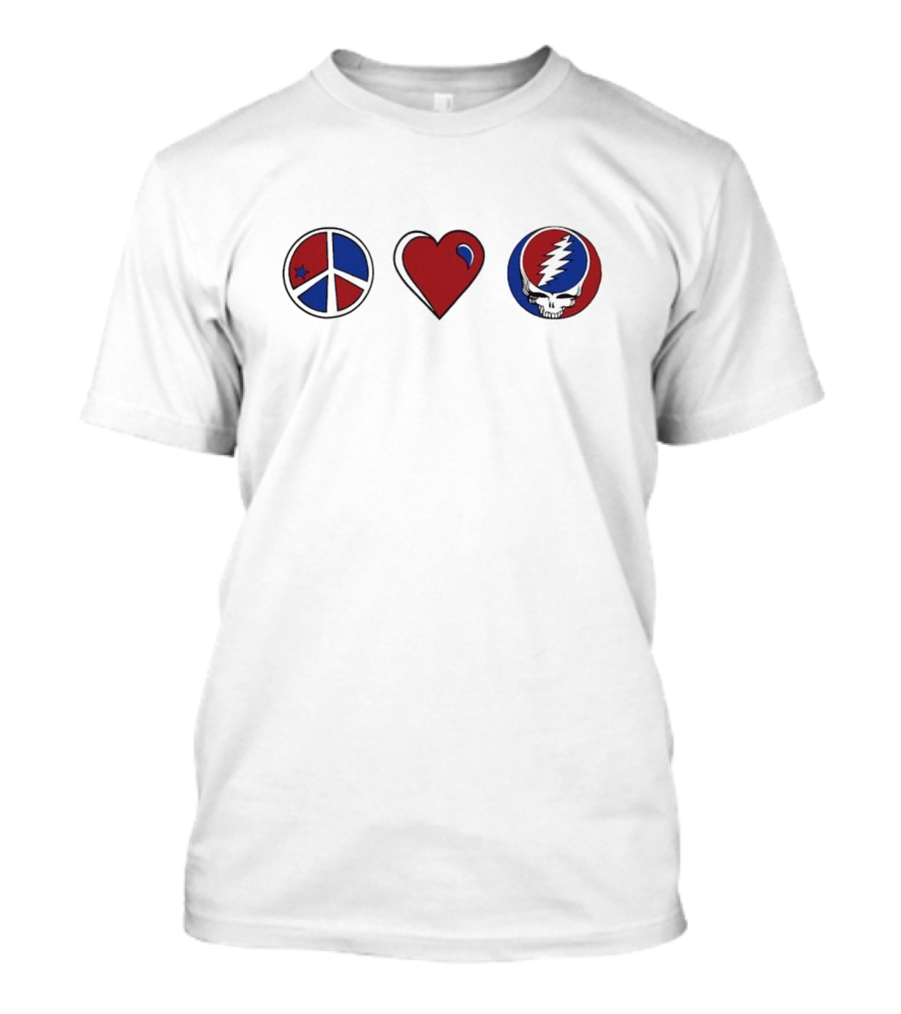 Love Peace Grateful Dead Skull Red And Blue Icons T-Shirt