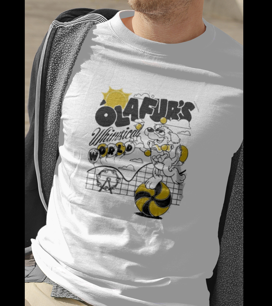 OLAFUR'S Whimsical World Amusement Adventure Design With Iconic Puppy And Ferris Wheel T-Shirt