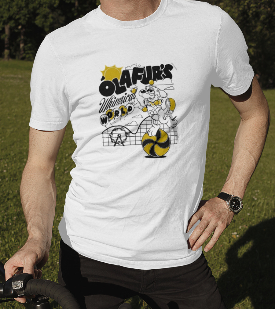OLAFUR'S Whimsical World Amusement Adventure Design With Iconic Puppy And Ferris Wheel T-Shirt