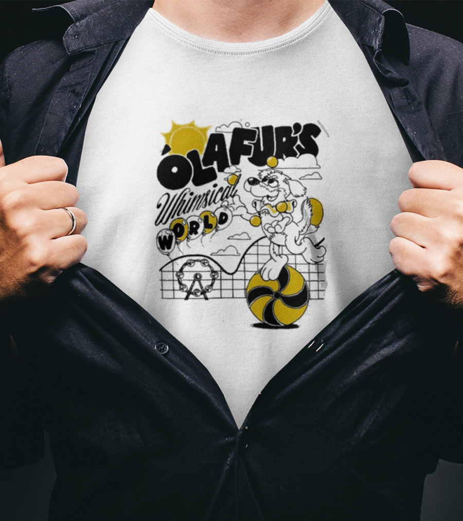 OLAFUR'S Whimsical World Amusement Adventure Design With Iconic Puppy And Ferris Wheel T-Shirt