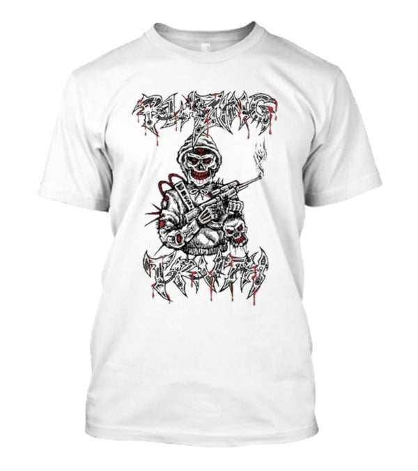 Blazing Truth Horror Skull Soldier With Rifle And Dripping Red Accents T-Shirt