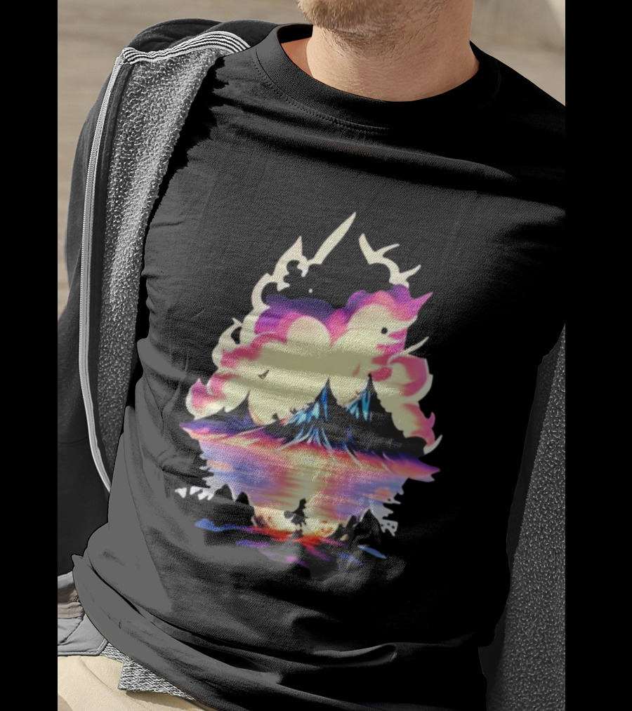 Fairy Tale Sight Comics Artwork Enchanted Landscape With Mountains And Reflection T-Shirt