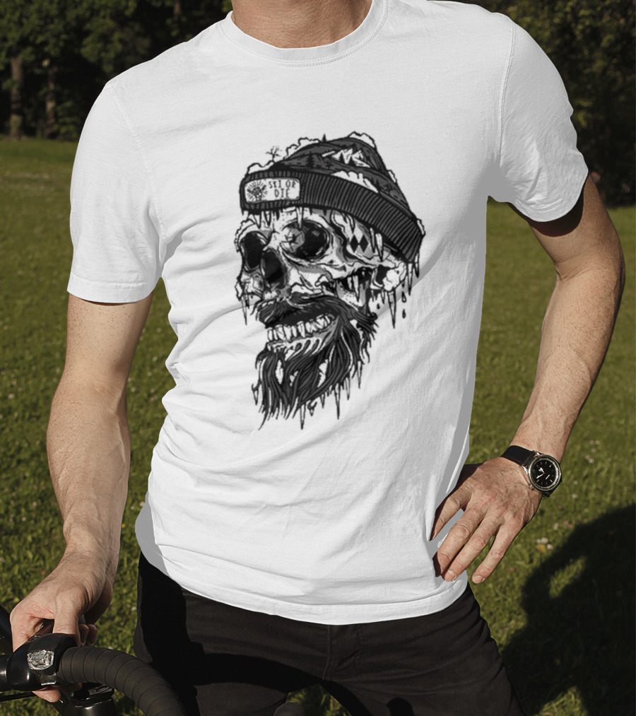 Skull Wild Ski Or Die Ice Beard Beanie Adventure T-Shirt
