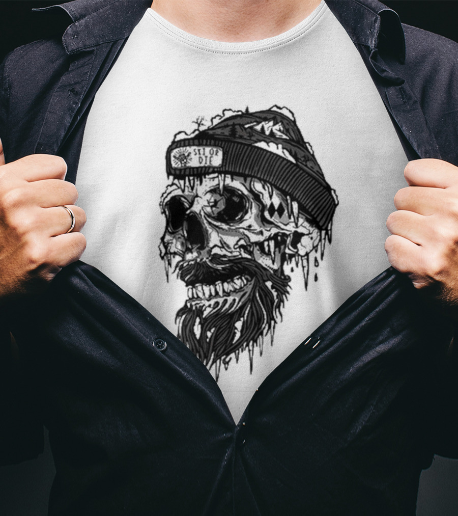 Skull Wild Ski Or Die Ice Beard Beanie Adventure T-Shirt