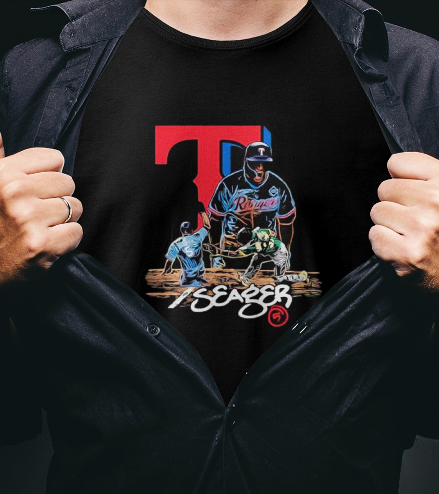 Texas Rangers Seager Baseball Action T-Shirt