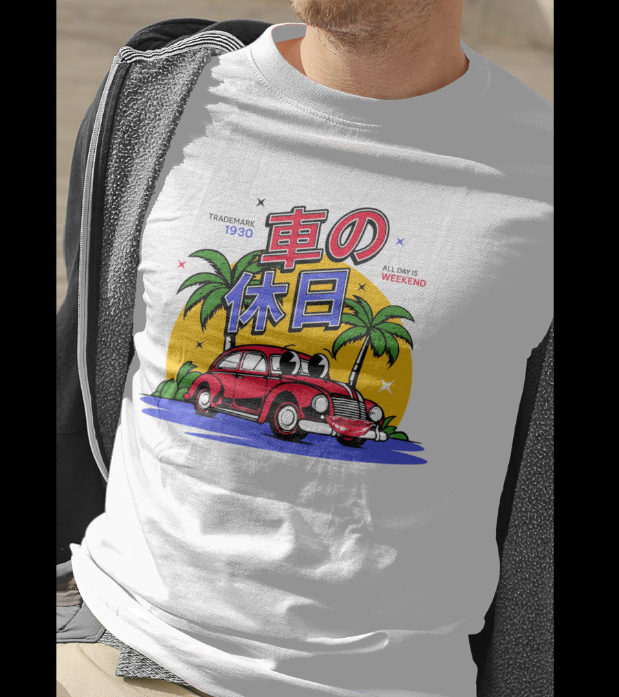 Trademark 1930 Car Holiday All Days Weekend Palm Trees T-Shirt
