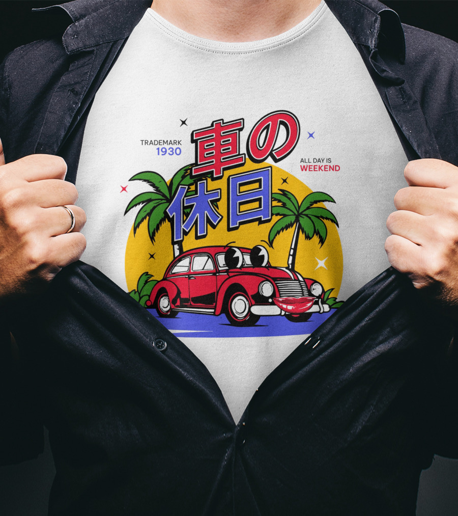 Trademark 1930 Car Holiday All Days Weekend Palm Trees T-Shirt