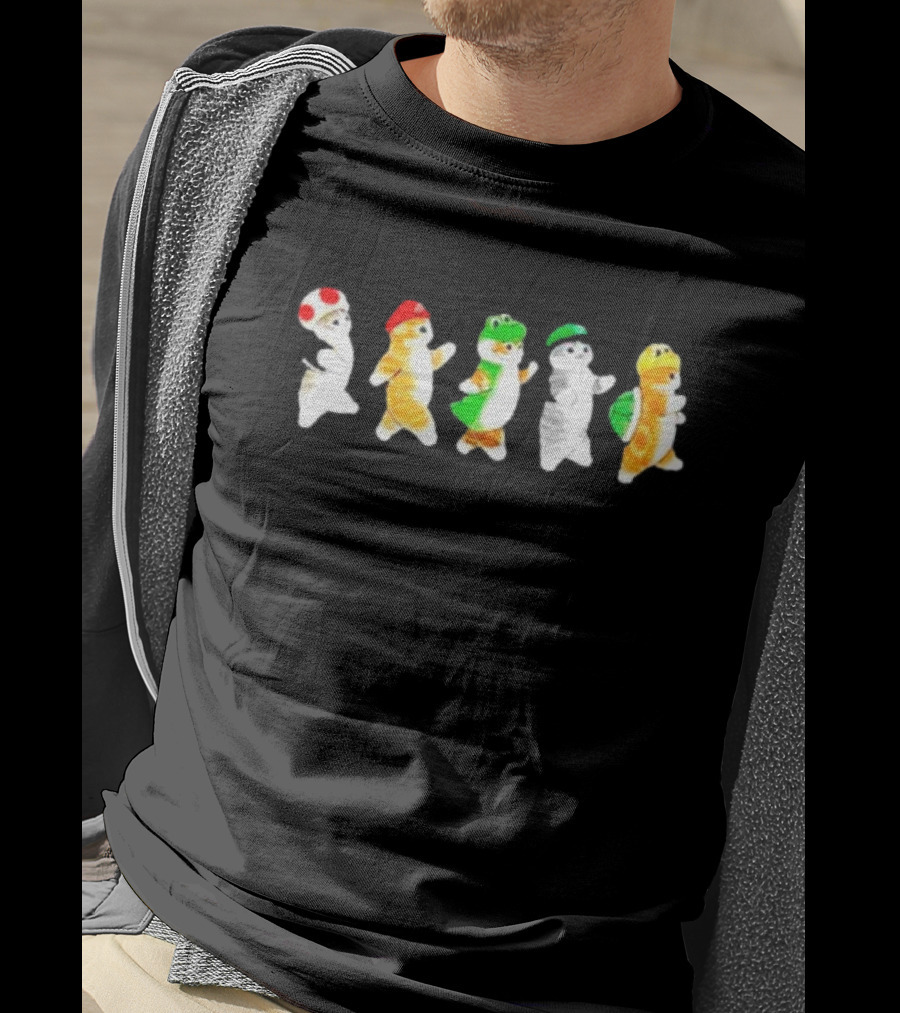 Cat Super Mario Toad Yoshi Luigi Bowser Icons T-Shirt