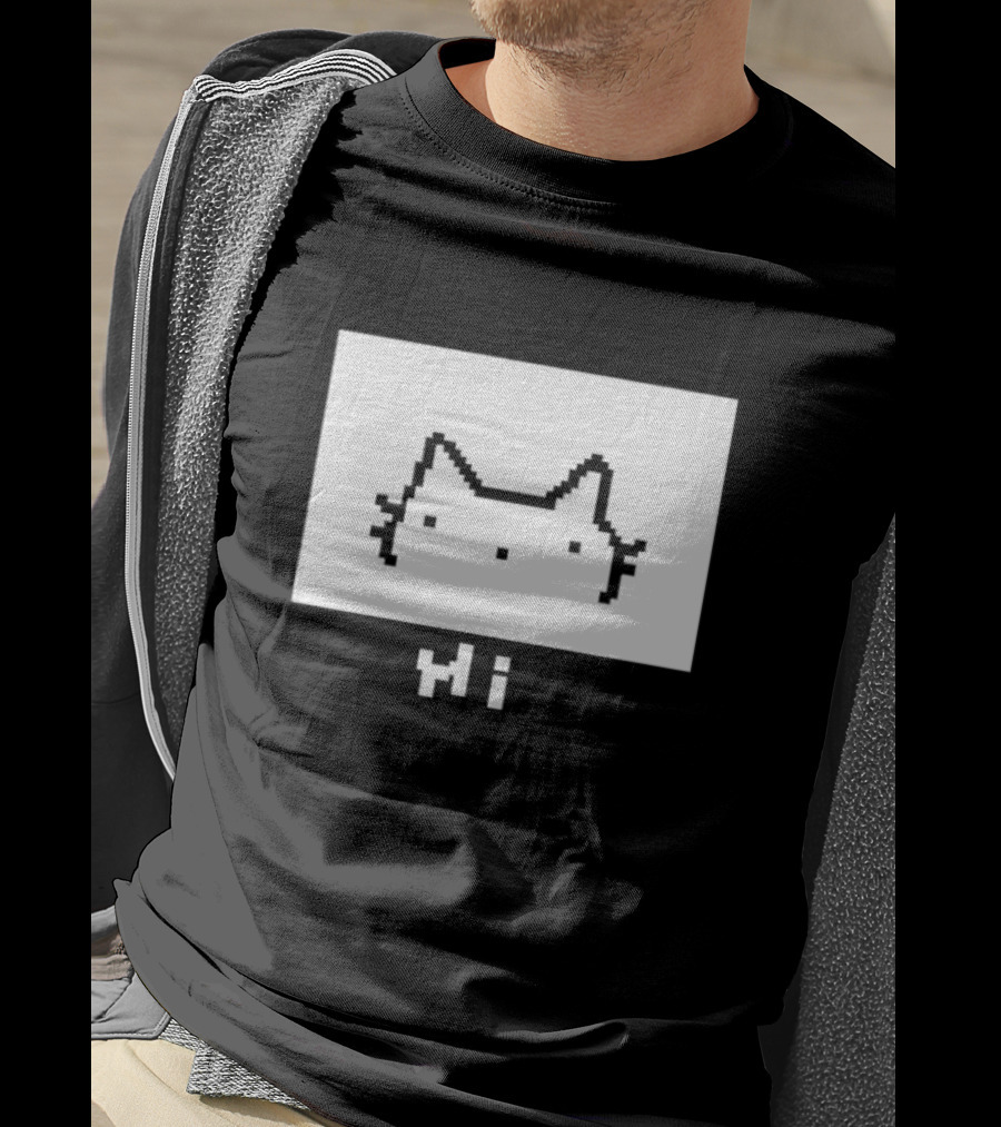 Chew Hi Cat Pixel Art Minimalistic Kitty T-Shirt