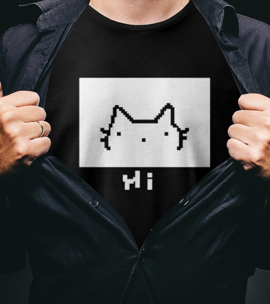Chew Hi Cat Pixel Art Minimalistic Kitty T-Shirt